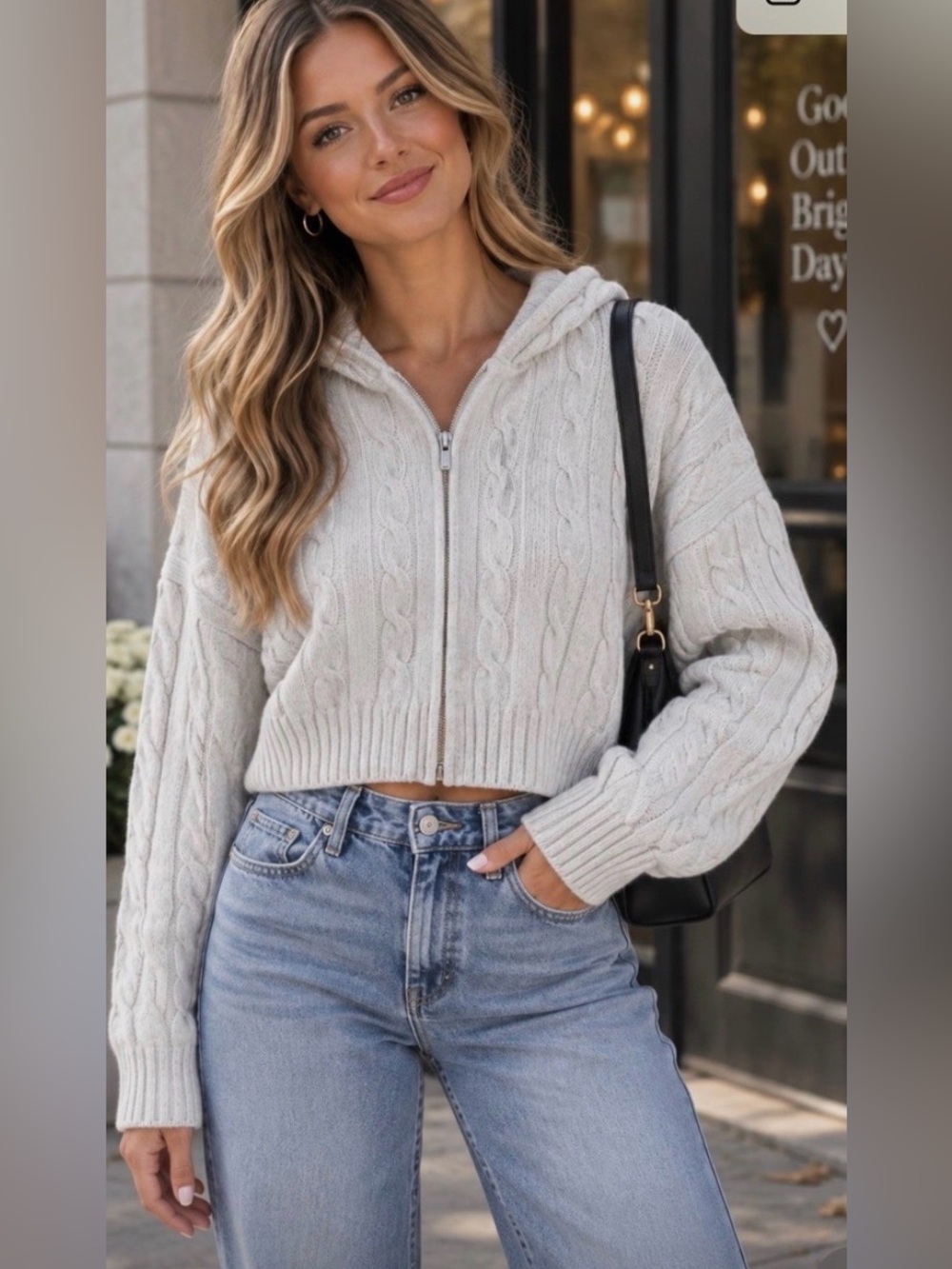 Aritzia Sunday Best Octavia Zip Hoodie Cable Knit Wool Sweater